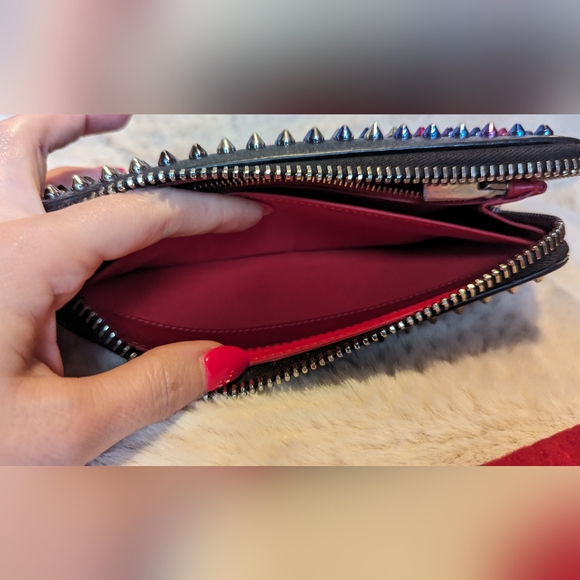 Christian Louboutin Black Leather Spike Wallet with Multicolor Spikes Zip! - Picture 3 of 10